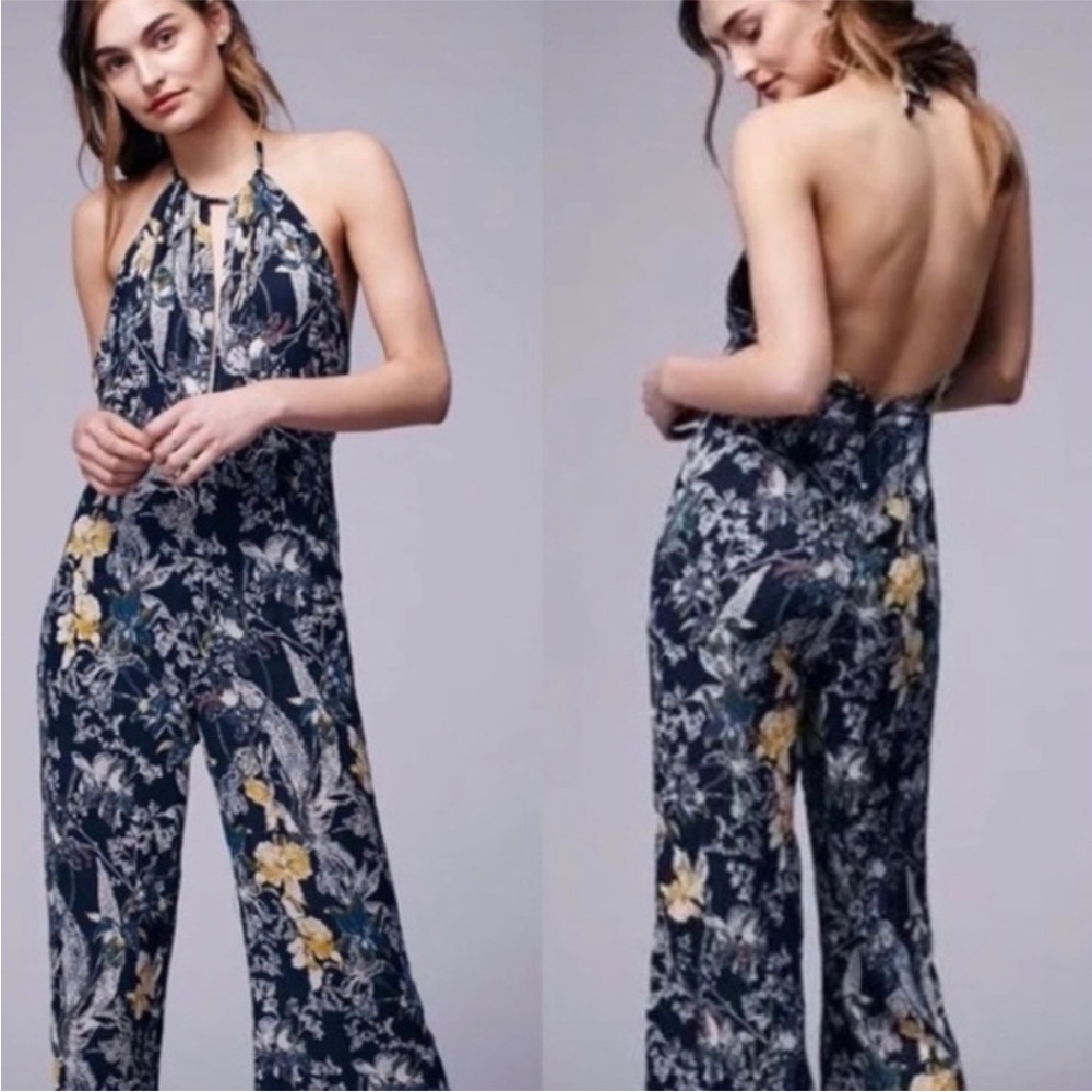 Free People Midnight Floral Halter Jumpsuit